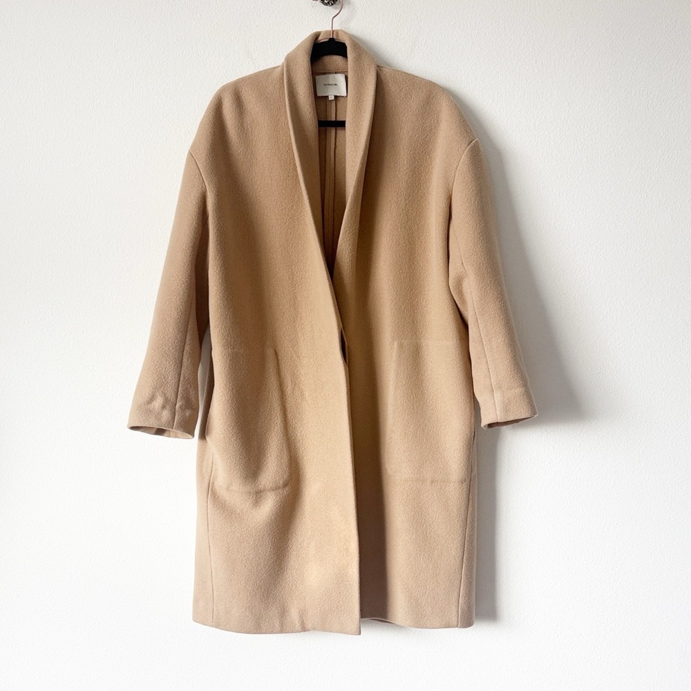 Vince Collarless Coat in Limestone Wool Blend Coat - Picture 9 of 16
